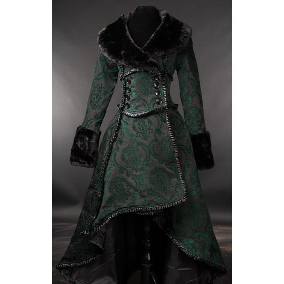 The Shepherd's Knot Jackets & Blazers - New Heavy Brocade High Low Coat Queen Royal Princess Renaissance Medieval Green